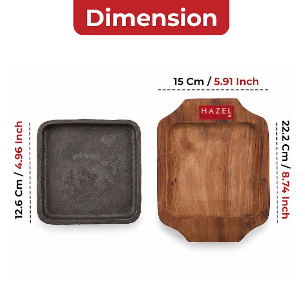 Sizzling Brownie Plate / Tray With Wooden Base Square, 5 Inch