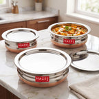 Copper Bottom Urli With Lid, Set of 3 (800ML, 1200ML, 1600ML)