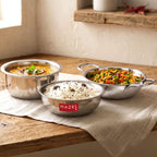Triply Stainless Steel Induction Bottom Kadhai and Tasra - 1.2 L, Tope 2.3 L  ( Set of 3)