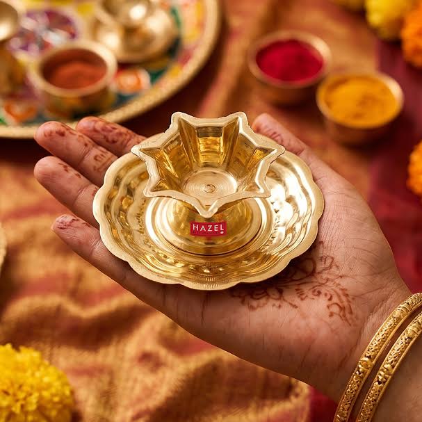 Small Brass Diya Thali, 8cm