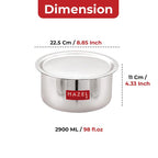 Stainless Steel Tope Patila With Lid Flat Bottom Boiling Vessels Bhagona Dekchi, 22.5 cm, 2900 ml
