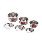 Stainless Steel Patila (Tope) Round Bottom Set of 3, 300ML, 500ML & 800ML