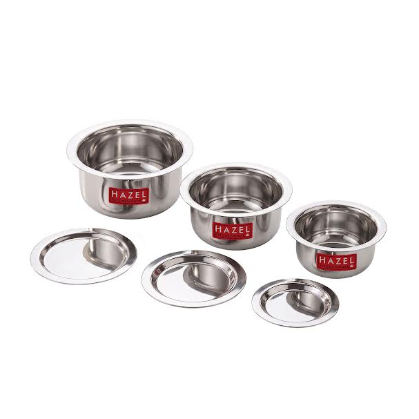Stainless Steel Patila (Tope) Round Bottom Set of 3, 300ML, 500ML & 800ML