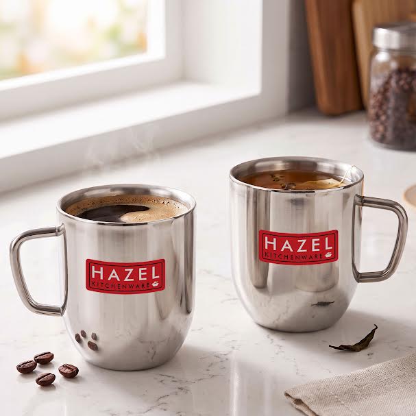 Plain Stainless Cute Coffee Mug Set of 2, 300ML (Each)