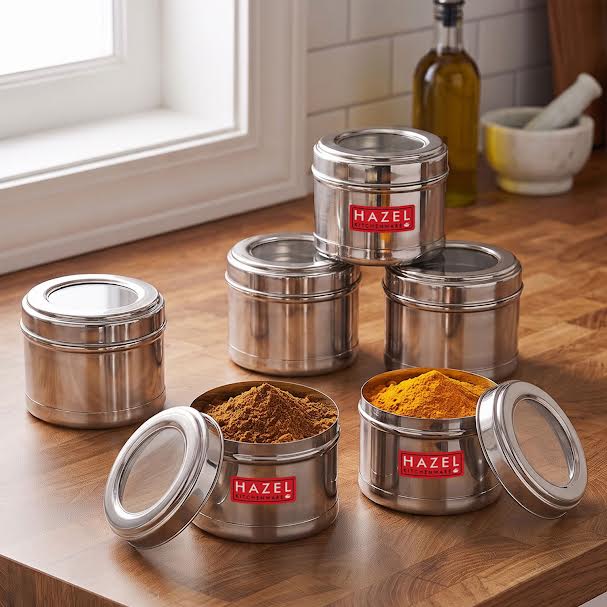 Stainless Steel Airtight Masala, Spice Container Set for Kitchen Storage