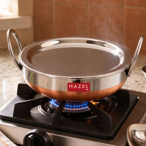 Stainless Steel Copper Bottom Kadai with Lid, 1L