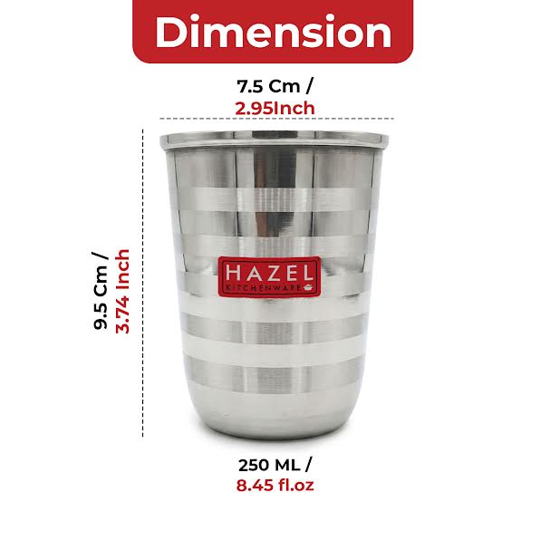 Stainless Steel Drinking Glass, Multi Purpose Glaases, 250ml, Set of 2