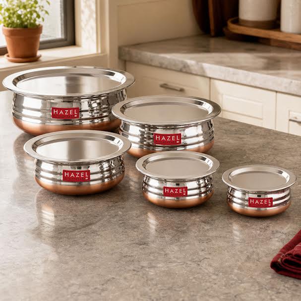 Copper Bottom Steel Urli Handi Set with Lid
