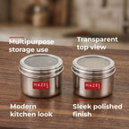 Stainless Steel Masala Box with Airtight Transparent Lid, 450 ml, Set of 2