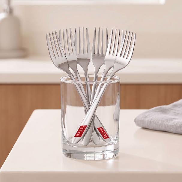 HAZEL Stainless Steel Table Fork Set of 6, 16 cm Dining Forks