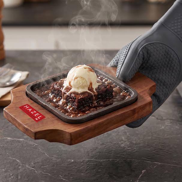 Sizzling Brownie Plate / Tray With Wooden Base Square, 5 Inch