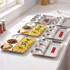 Stainless Steel 4 in 1 Section Plate Meal Tray Set of 6 for Office