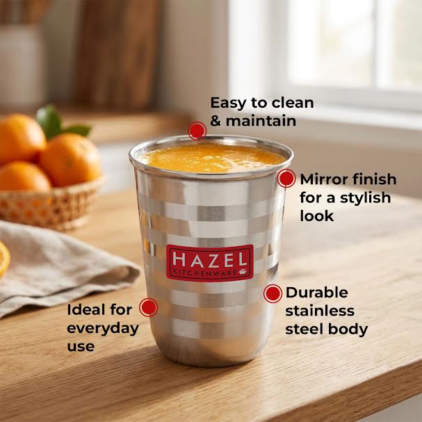 Stainless Steel Water Glass, Juice & Milk Cups, 250ml, Set of 12
