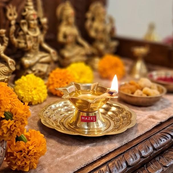 Small Brass Diya Thali, 8cm