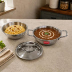 Triply Stainless Steel Induction Bottom Kadhai & Tasra With Steel Lid, 1.2 L, 18.5 cm
