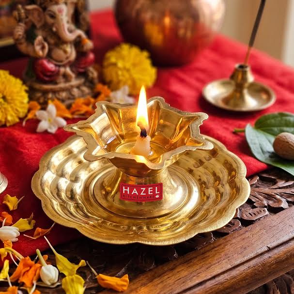 Small Brass Diya Thali, 8cm