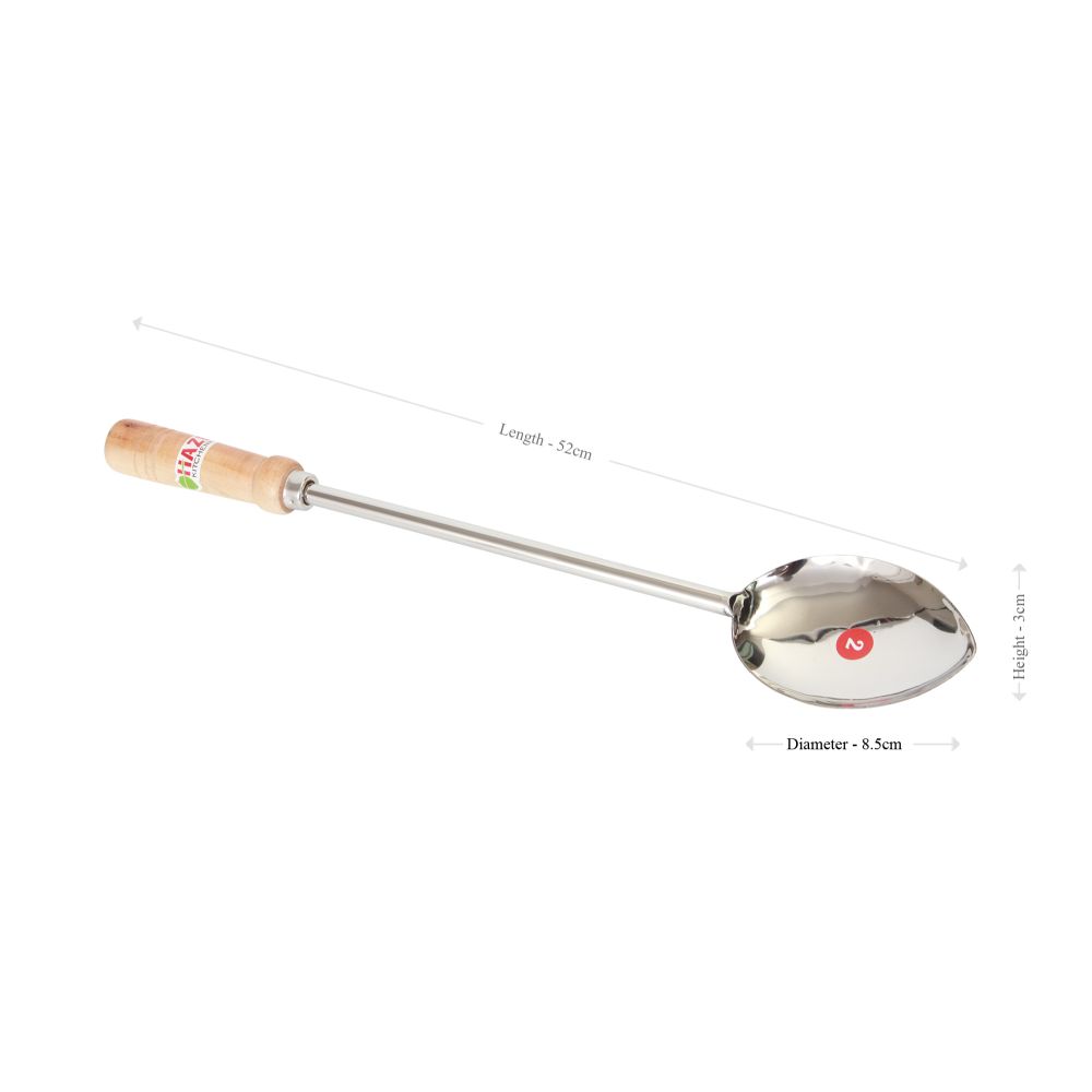 Stainless Steel Serving Spoon Wooden Handle, 52cm