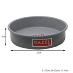 Cake mould annotated with dimension callouts showing 22 cm diameter and 5 cm height.