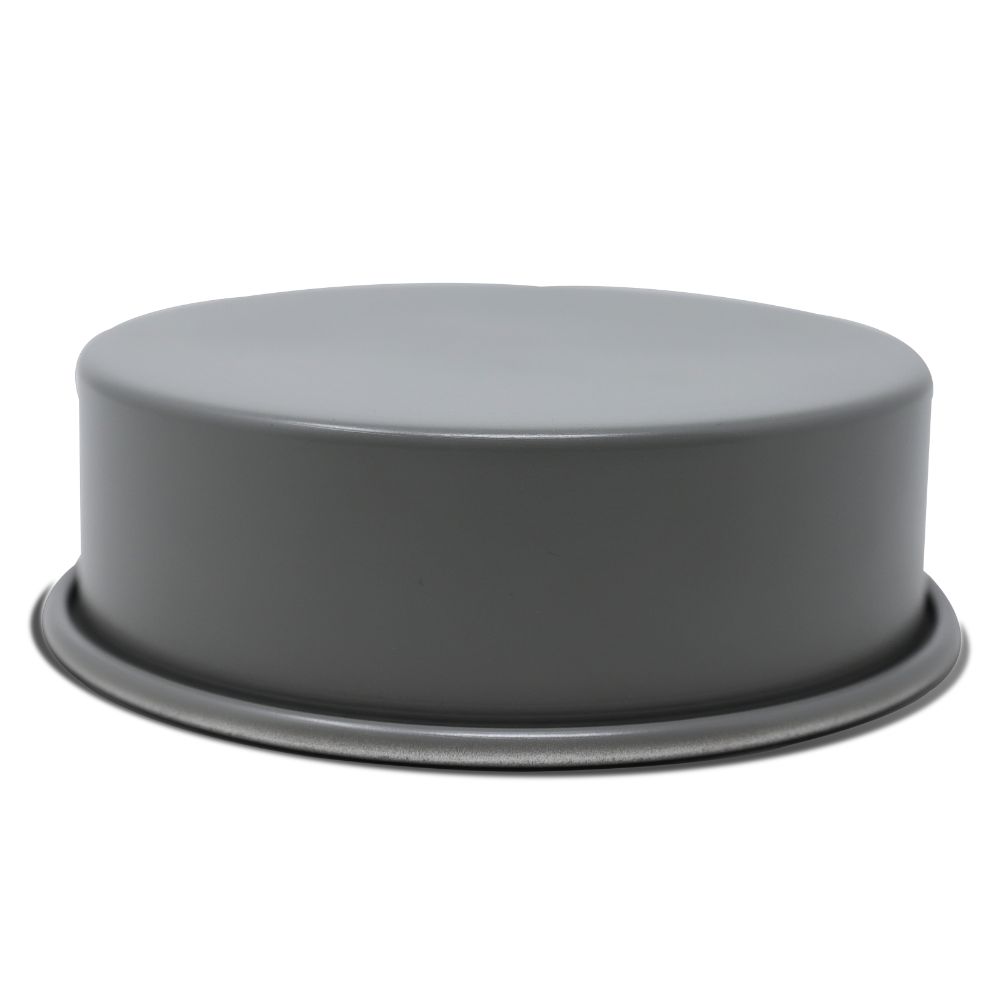 Cake mould shown upside down, revealing its smooth grey underside, on a plain white background.