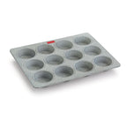 HAZEL Aluminium Non Stick Muffin Tray – 12 Cups (Grey) in an angled product photograph.