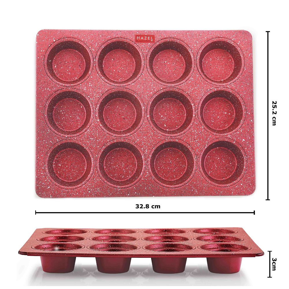 HAZEL Aluminium Non Stick Muffin Tray – 12 Cups (Red)
