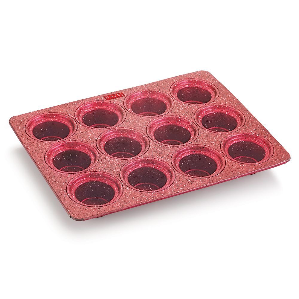 HAZEL Aluminium Non Stick Muffin Tray – 12 Cups (Red)