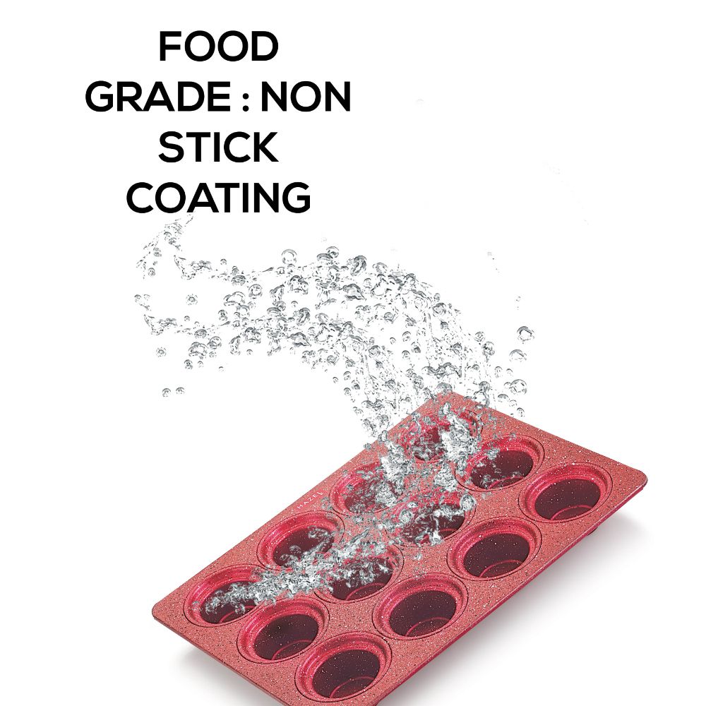 HAZEL Aluminium Non Stick Muffin Tray – 12 Cups (Red)