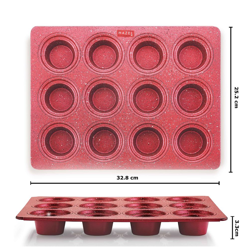 HAZEL Aluminium Non Stick Muffin Tray – 12 Cups (Red)