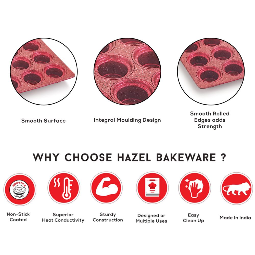 HAZEL Aluminium Non Stick Muffin Tray – 12 Cups (Red)