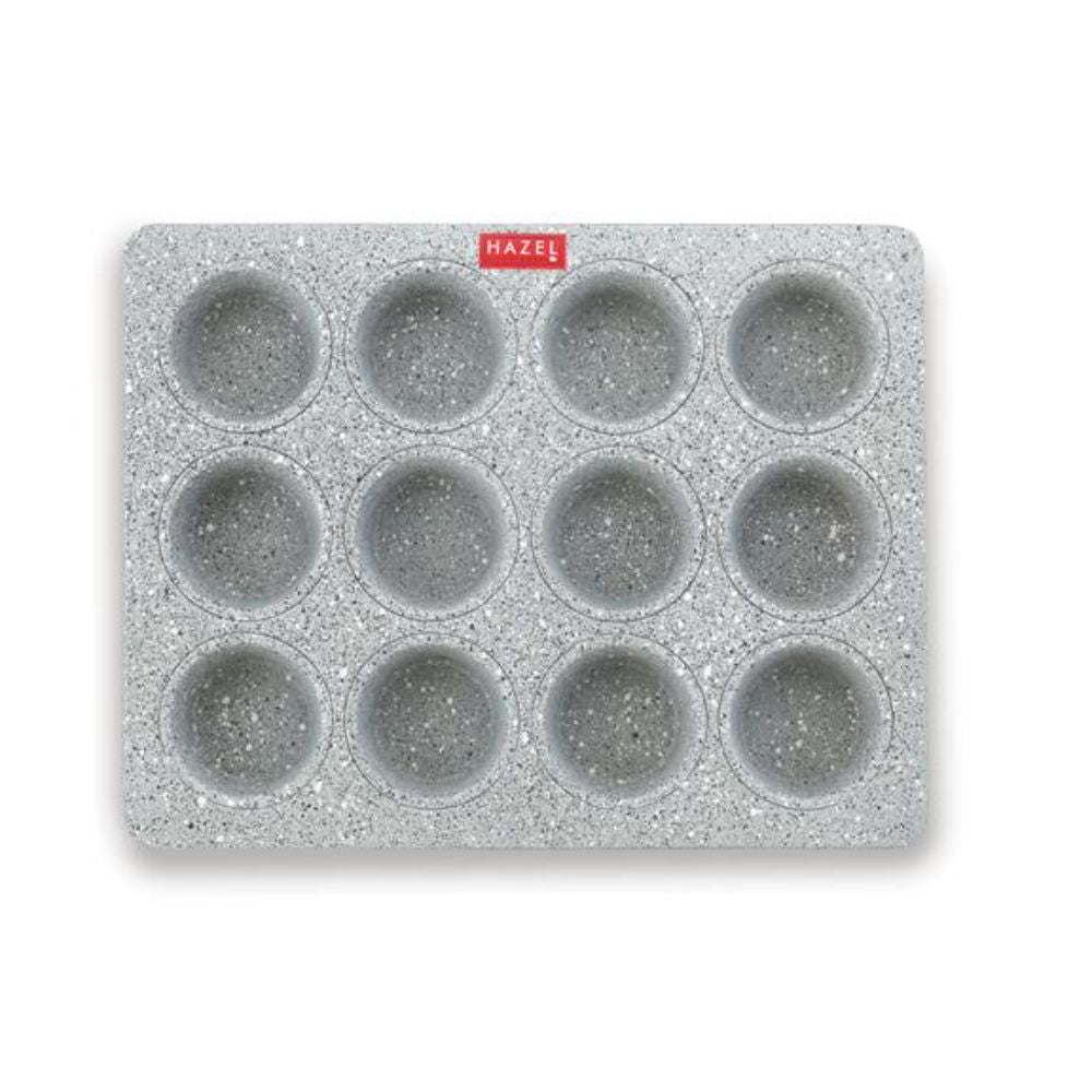 HAZEL Aluminium Muffin Tray – 12 Cups (Grey) — shown on a white background