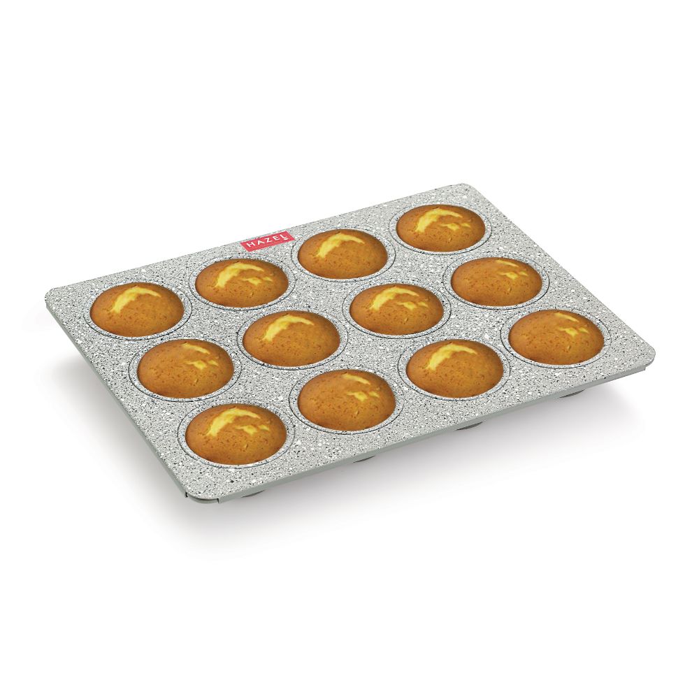 HAZEL Aluminium Non Stick Muffin Tray – 12 Cups (Grey)