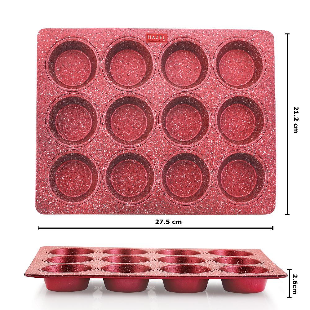 HAZEL Aluminium Non Stick Muffin Tray – 12 Cups (Red)