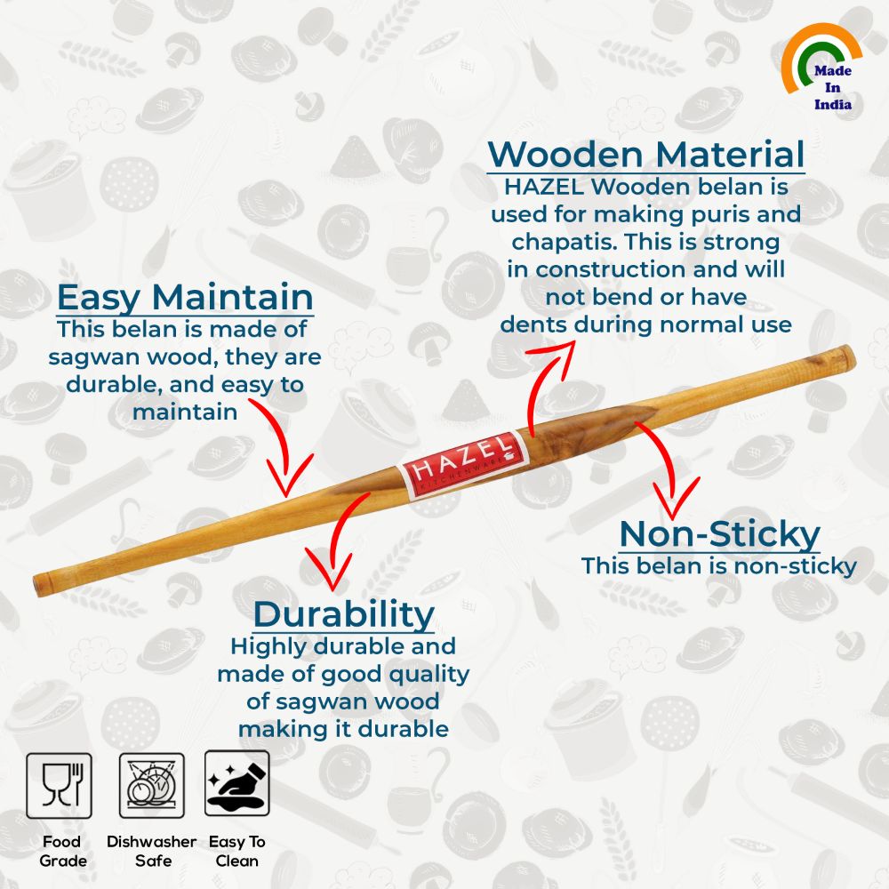 Wooden Belan /Rolling Pin for Chapati ,Puri & Papad, 36cm