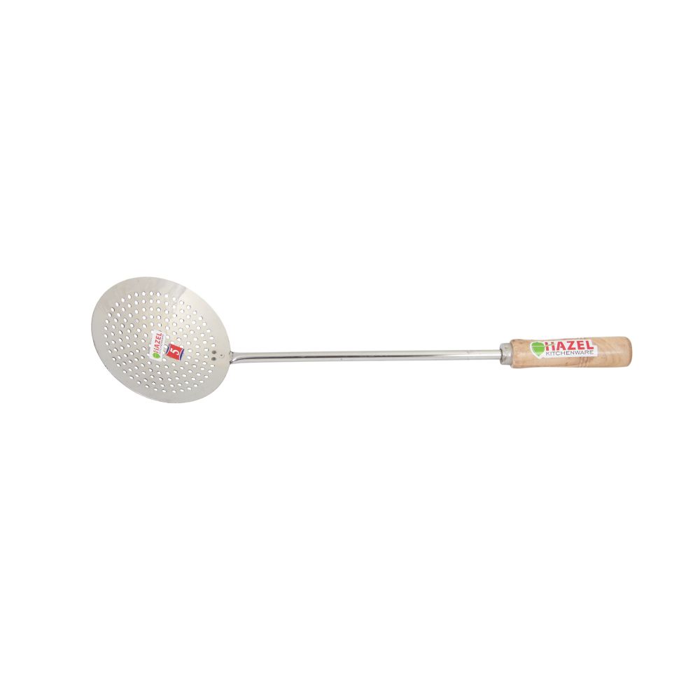 Stainless Steel Frying Jhara – Wooden Handle, 46cm