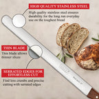 Steel Bread Knife with Wooden Handle – 14 Inch shown from above.