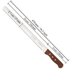 The knife annotated with blade width (2.7 cm), blade length (35 cm), handle length (12 cm)