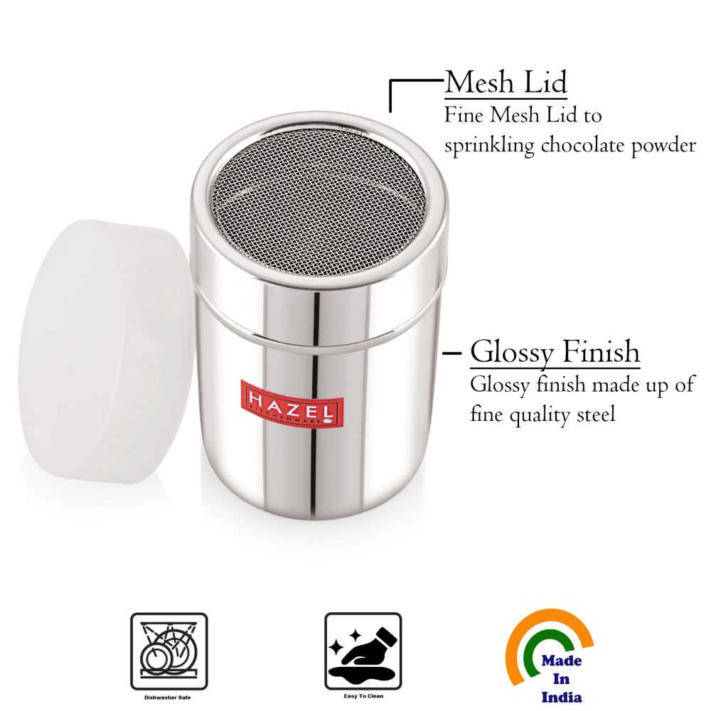 Stainless Steel Coco Powder Shaker with Handle and Plastic Lid – 310 ML