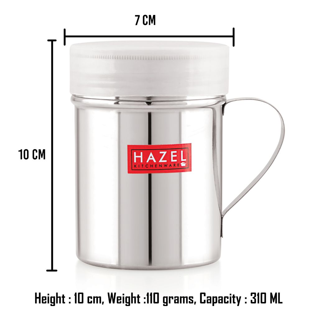Stainless Steel Powder Shaker with Handle and Plastic Lid – 310 ML