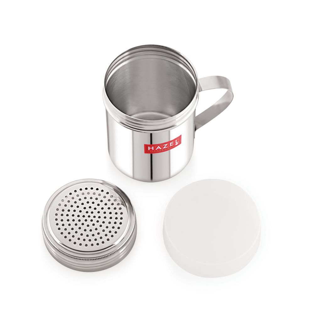 Stainless Steel Powder Shaker with Handle and Plastic Lid – 310 ML
