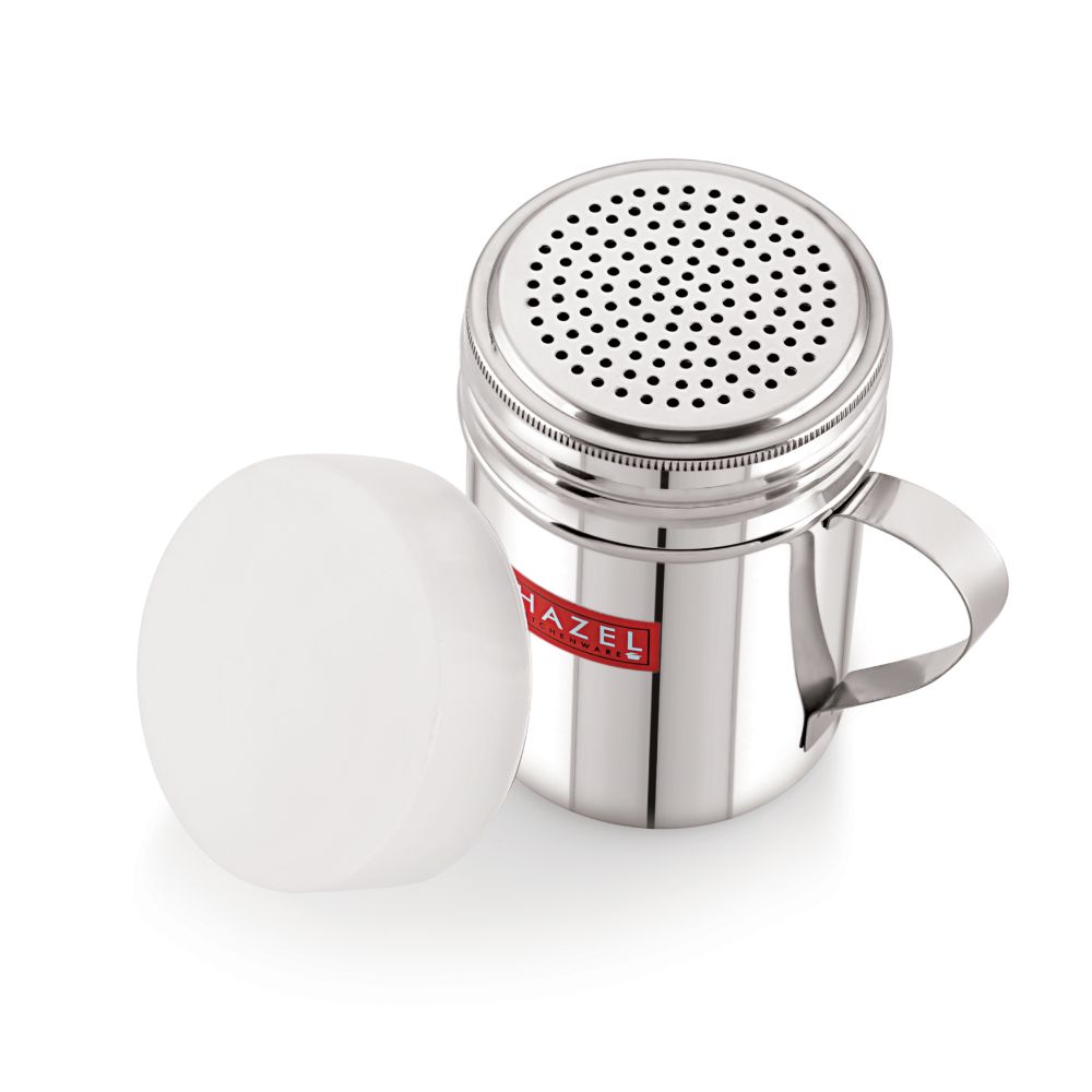 Stainless Steel Powder Shaker with Handle and Plastic Lid – 310 ML