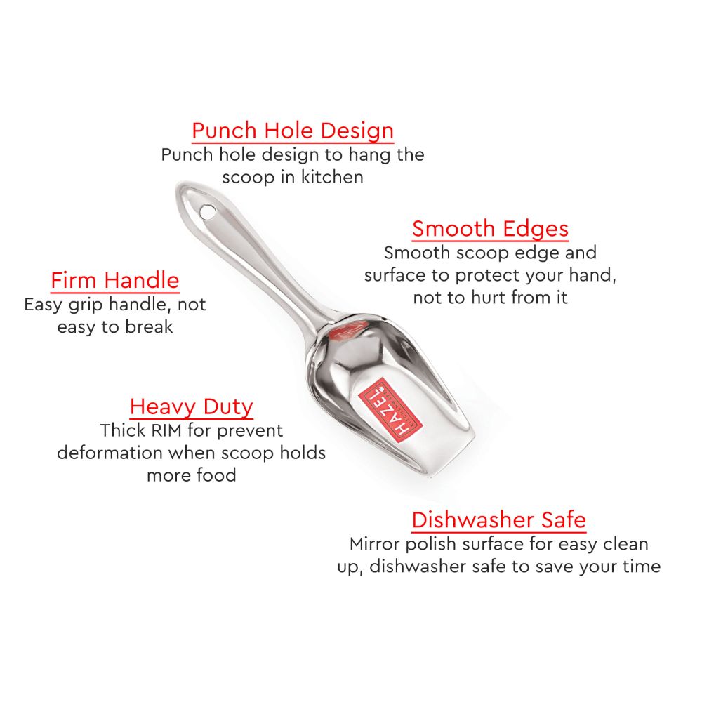 Stainless Steel Flour Scoop, Strong Grip Kitchen Utility Tool