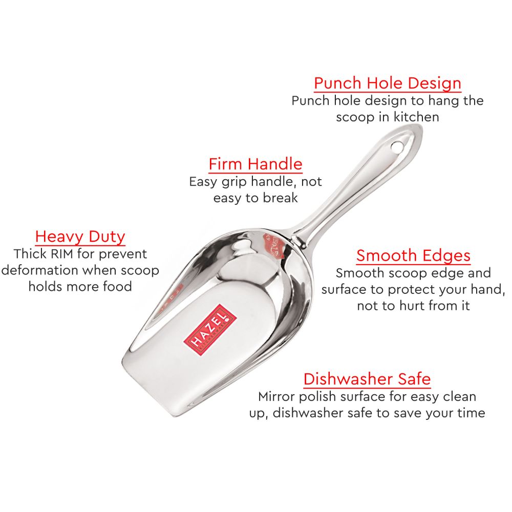 Infographic describing punch hole design, firm handle, smooth edges, dishwasher safety
