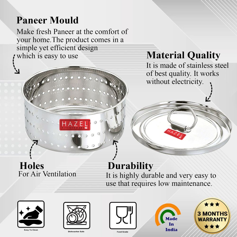 Stainless Steel Paneer Maker Mould – Big Size with labelled details.