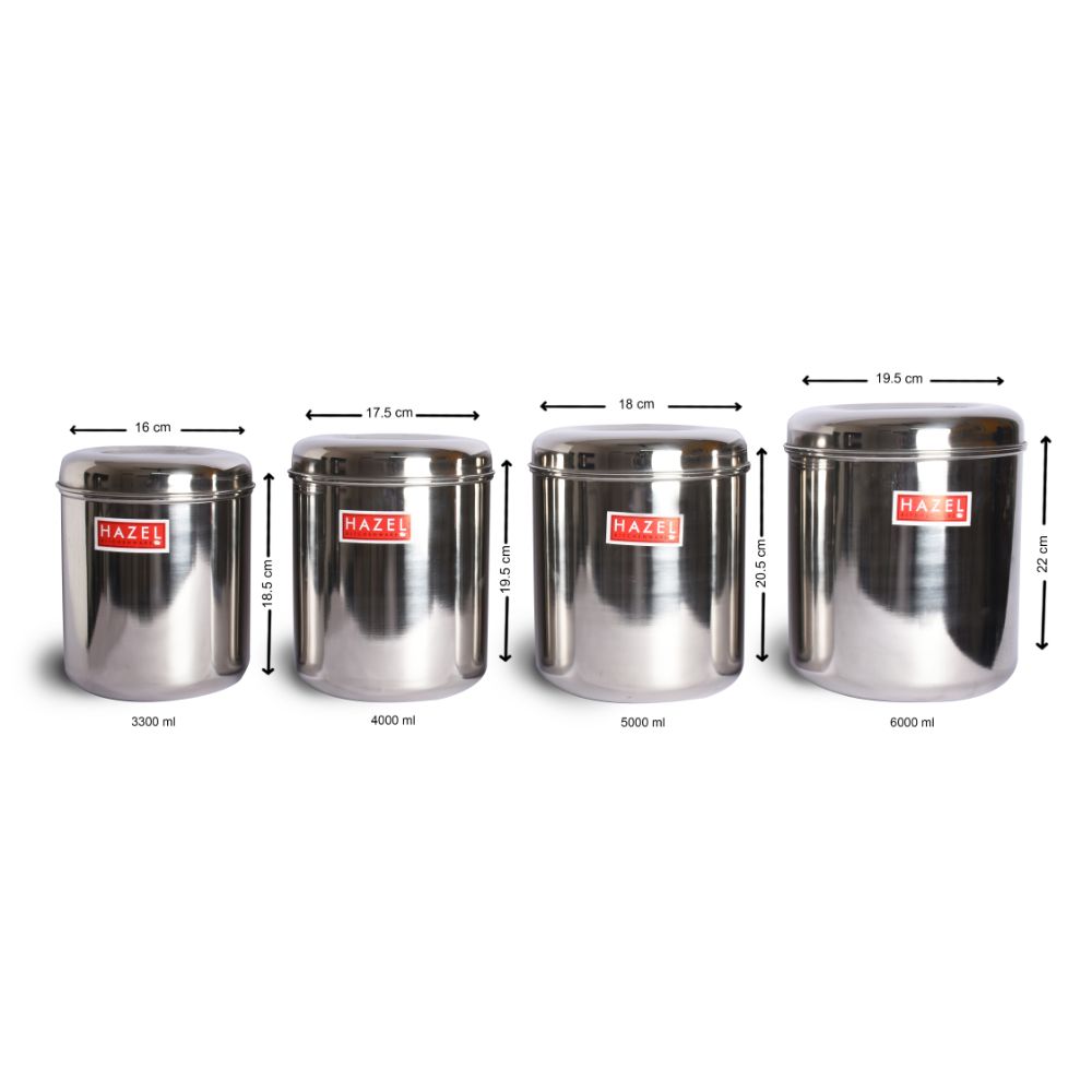 Stainless Steel  Food Containers for Grocery, 4 pc - 3.3L, 4L, 5L, 6L