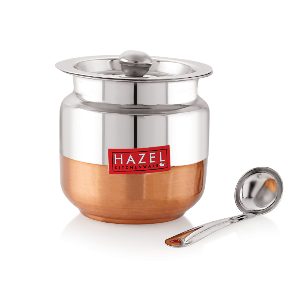 Stainless Steel Copper Bottom Oil & Ghee Container with Spoon – 300 ML