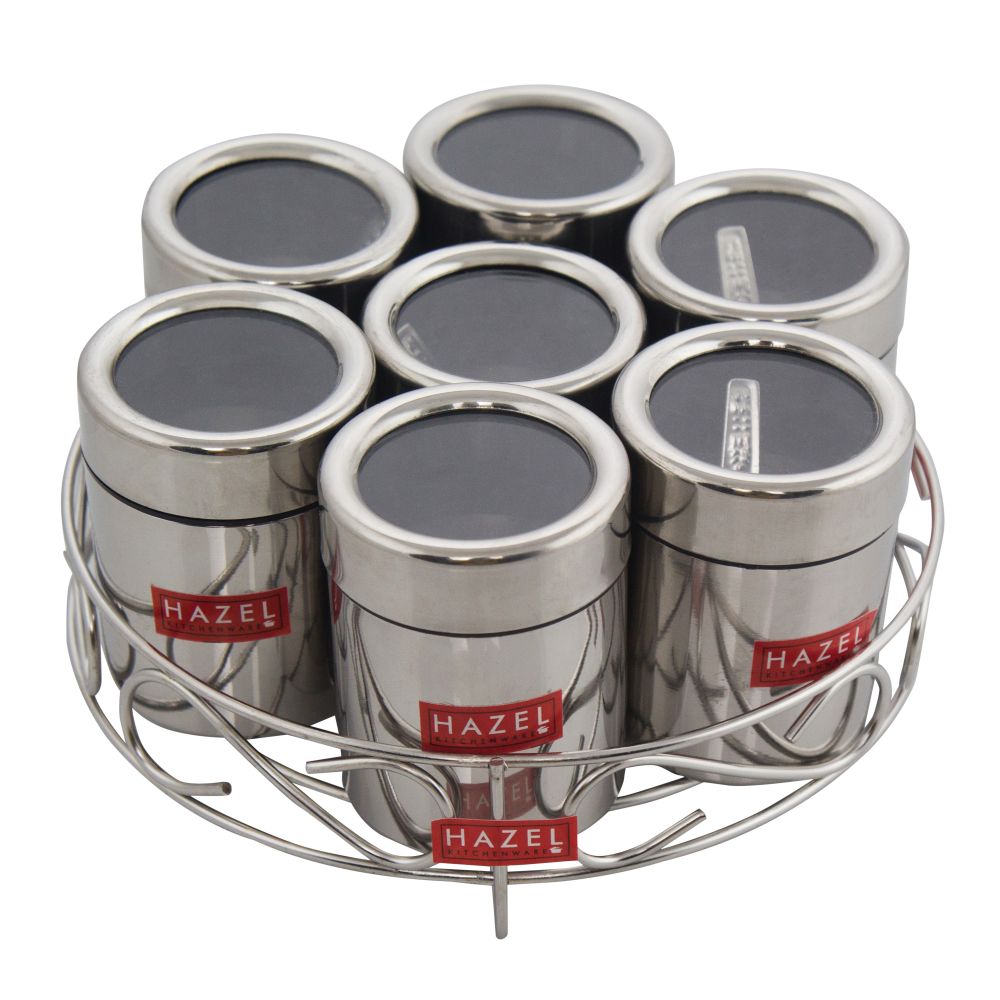 Stainless Steel Masala Container with Transparent Lid, 7 pcs