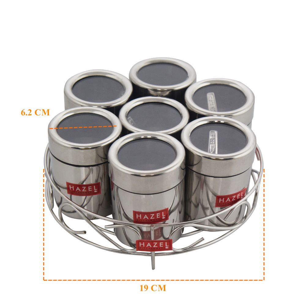 Stainless Steel Masala Container with Transparent Lid, 7 pcs