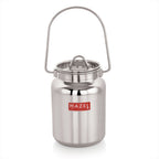 Closed oil pot with lid on and handle raised, shown front-on against a white background.