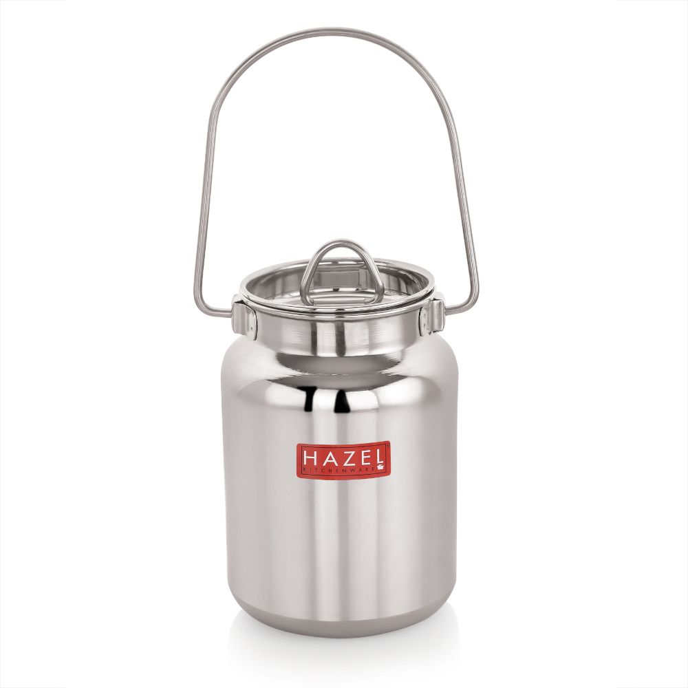 Closed oil pot with lid on and handle raised, shown front-on against a white background.