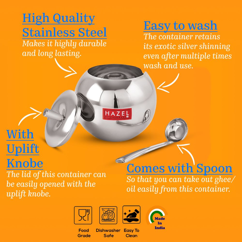 Stainless Steel  Ghee Dani / Oil Container, 320ML
